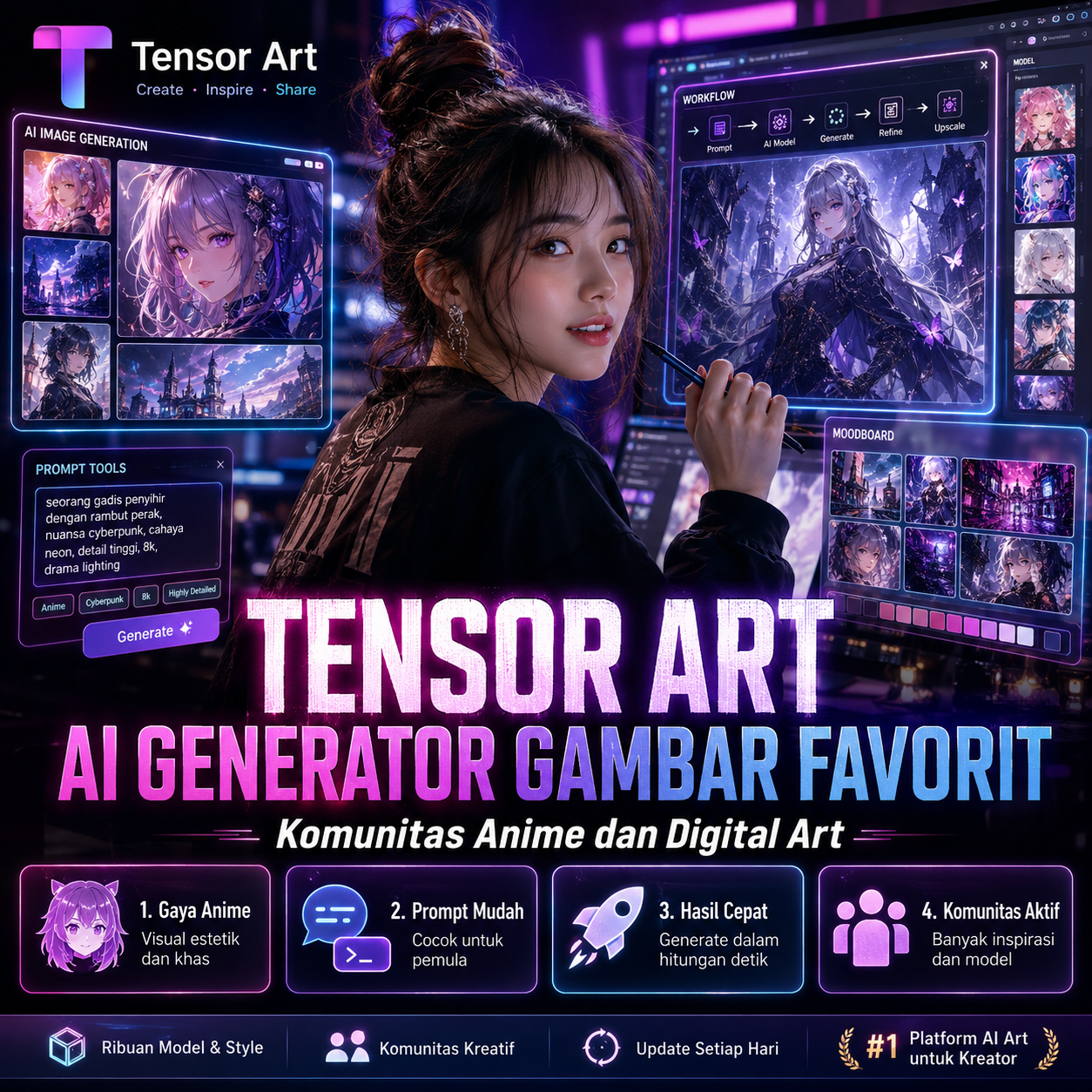 Tensor Art, Platform AI Generator Gambar Favorit Komunitas Anime dan Digital Art